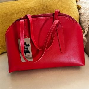 HS vera Pelle Stefano, red leather handbag made in Italy.